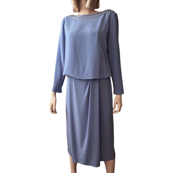 Evina Ruth Ullmann Dress Cowl back Lavender Beaded Vintage 80s Union Label ILGWU - Picture 4 of 16